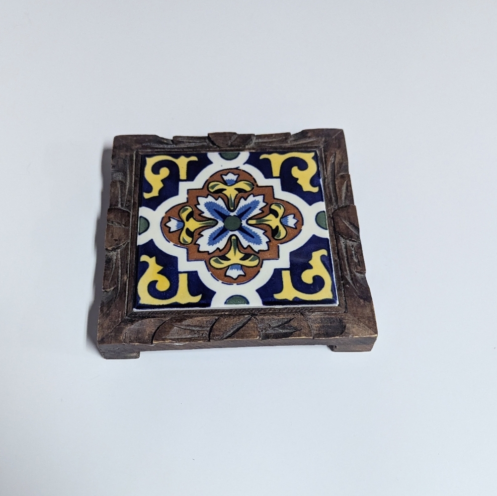 Vintage Mexican Framed Tile Tray